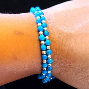 Vintage Turquoise and Silver Beaded Double Strand Bracelet